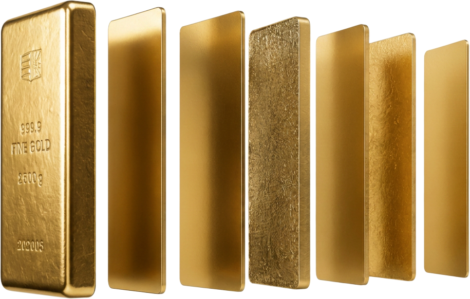 Cast gold bullion, exploded view